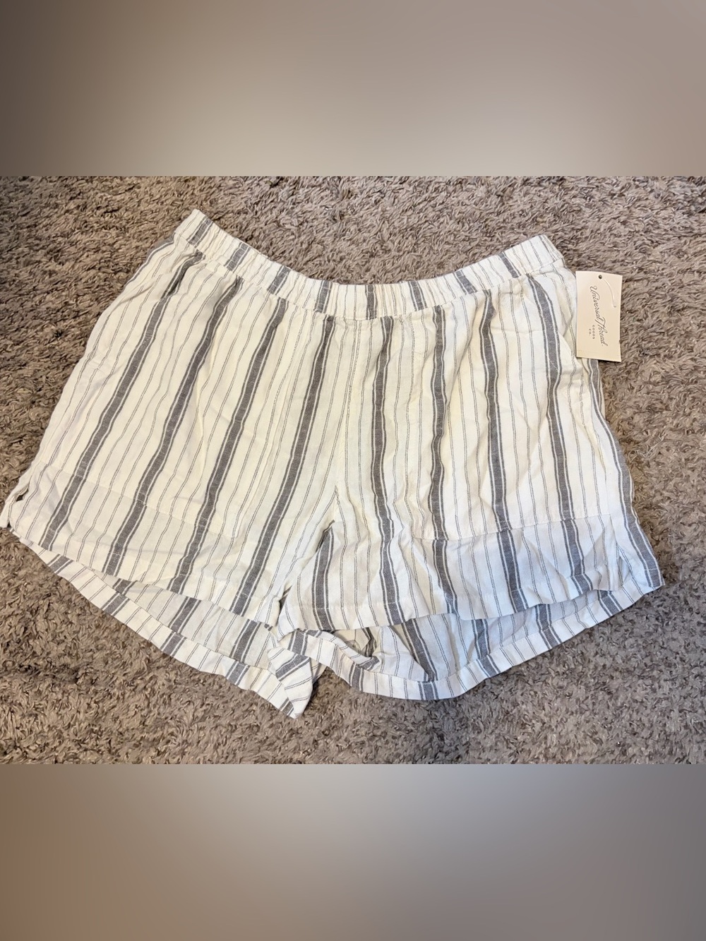 Universal Thread Striped Linen-Blend Shorts in White and Gray